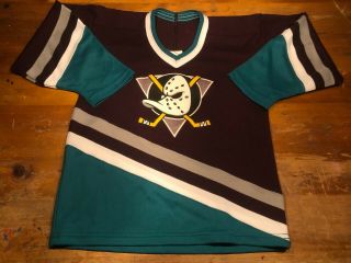 Anaheim Mighty Ducks Ccm Maska Nhl Jersey Boy S/m Small/ Medium Vintage