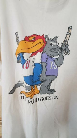Vintage Kansas University Tee Shirt.  The Fued Goes On.  Size Xl,  Pre - Owned