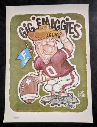 1972 Texas A&m Aggies Poster - Dirk West Cartoon Mascot Football Tamu