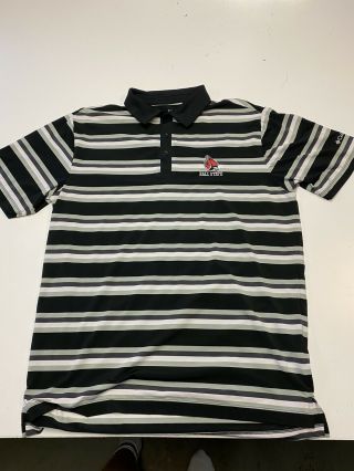 Mens Columbia Ball State Cardinals Polo Shirt Size Large Black Gray Stripe