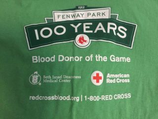 Fenway Park 100 Years American Red Cross Blood Donor T - Shirt Size Xl