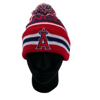 Los Angeles Angel’s Of Anaheim Mlb Red & White Pom Beanie Knit Stocking Cap Hat
