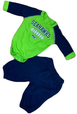 Nfl Team Apparel Seattle Seahawks Baby Green And Blue Outfit Pants 0 - 3m