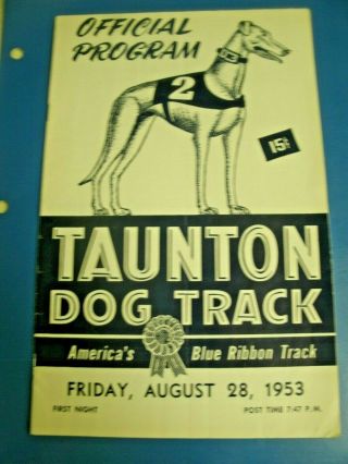1953 Gorgeous Blue Ribbon Greyhound Program Taunton Dog Track 8/28/53