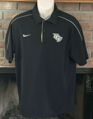 Nike Ucf Knights Size Medium Short Sleeve Polo Shirt Black W/ Gold Trim