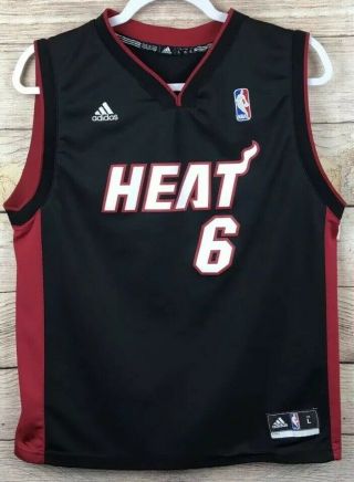Adidas Nba Miami Heat Lebron James 6 Basketball Jersey Boys Size Large - Black