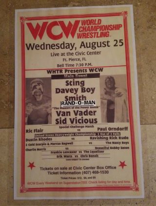 Wcw Houseshow Poster Sting/davey Boy Smith Vs Van Vader/sid Vicious