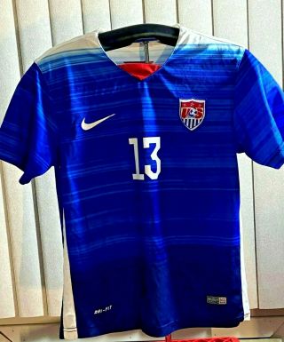 Us Soccer Uswnt 2015 World Cup Jersey Girls Youth Med 2 Nike Alex Morgan 13