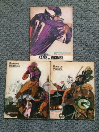 3 Vintage Los Angele Rams Game Day Programs1966 And (2) 1967