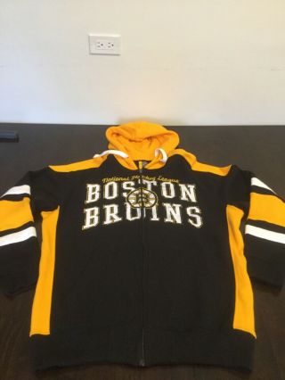 Boston Bruins Black Yellow Full Zip Hoodie Sweatshirt Large