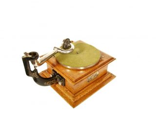 Minty 1907 Victor I Phonograph w/Blonde Oak Cabinet & Universal Elbow Gorgeous 3