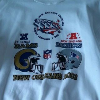 Nfl Bowl Xxxvi 36 Head To Head Patriots Vs Rams Sweatshirt Xl White