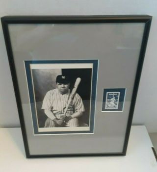 Babe Ruth Framed Custom Matted Wall Hanging B&w Photo With 20c U.  S.  Stamp