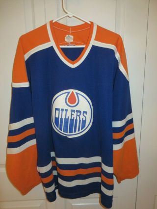 Vintage 1980s Edmonton Oilers Maska Ultrafil Blue Hockey Jersey Men L
