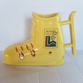 Vintage 1980 Lake Placid Olympics Yellow Ski Boot 12 X 8in - Lewis Bros Ceramics