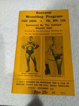 Pittsburgh Civic Arena Wrestling Program Bruno 1965 Bruno Vs.  Tarzan Tyler