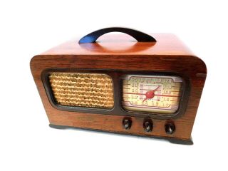 Vintage 1940s Old Philco Art Deco Antique Wood Tube Radio,  Handle