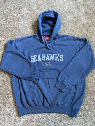 Nfl Seattle Seahawks Blue Hoodie Sweatshirt Jacket Size Large (?) Size Worn Off