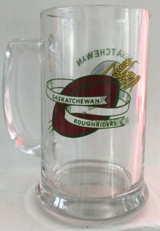 Vintage 1960s Cfl Saskatchewan Roughriders Glass Beer Mug Canadian Football 5.  5 "