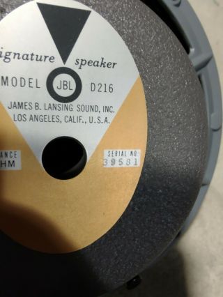 Jbl D216 8” Speakers 16 Ohm Full Range Consecutive Series Near