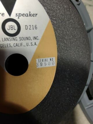 JBL D216 8” Speakers 16 Ohm Full Range consecutive Series near 2