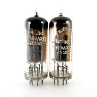 2 X Ecc40 Tube.  Philips - Miniwatt.  Closed Getter.  1950s.  Matched Pair.  Dp Lcr Us