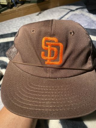 Vintage 80’s San Diego Padres Mlb Brown Mesh Snapback Trucker Hat Cap