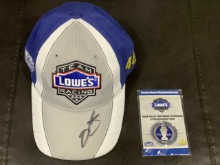 Nascar Autographed Jimmie Johnson Team Lowe’s Racing Hat & Championship Coin
