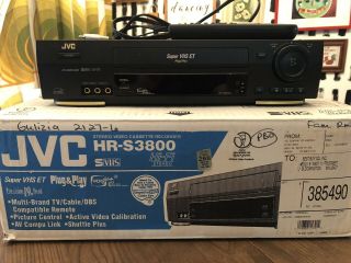Jvc Model Hr - S3800u Vhs Et Plug And Play Vcr With Remote And Cables