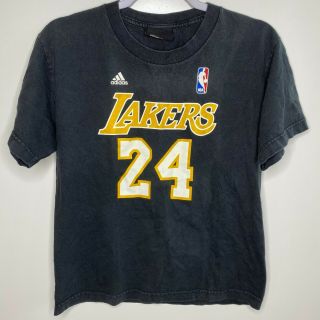 Adidas T - Shirt Youth Boys Size L Black Los Angeles Lakers 24 Kobe Bryant Mamba