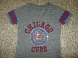 Chicago Cubs 4 Her Baseball Carl Banks Rhinestone Shirt Mlb Gray Womens M Md