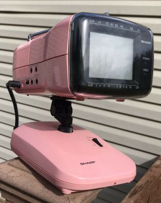 Vintage 1986 Pink Sharp Mini Countertop Television Tv Video 3ls36 (p)