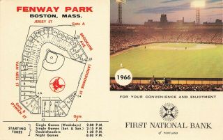 Fenway Park Photo Boston Red Sox 1966 Maine First National Bank Schedule