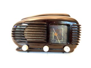 VINTAGE 1940s ANTIQUE TESLA OLD SOLID JET BLACK STREAMLINED BAKELITE TUBE RADIO 2