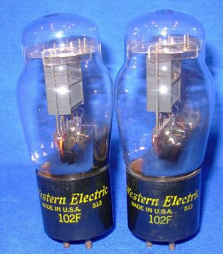 Strong Matched Pair Western Electric 102f Triode Vacuum Tubes Same 1955 Date Hh
