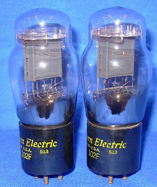 Strong Matched Pair Western Electric 102F Triode Vacuum Tubes Same 1955 Date HH 2