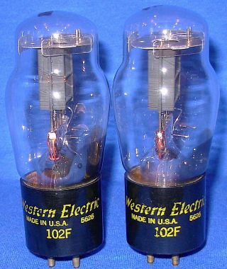 Strong Matched Pair Western Electric 102f Triode Vacuum Tubes Same 1956 Date Bb