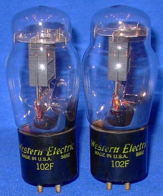 Strong Matched Pair Western Electric 102f Triode Vacuum Tubes Same 1956 Date Aa