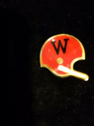 Vintage Wesleyan U Ct " W " Red Football Helmet Lapel Pin W Black " W " 1 " X 1 "