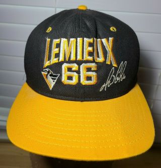 Vintage Mario Lemieux 66 Pittsburgh Penguins Ajd Snapback Hat (t2)
