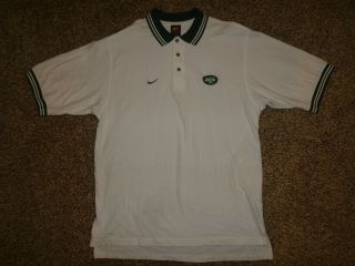 York Jets Ny Nfl Football Polo Shirt White Sz Medium Nike Short Sleeve