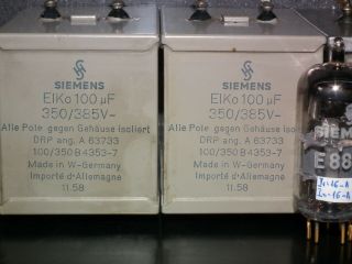 Two Vintage Siemens Elko Rauh Capacitors 100uf 385v 1958 Hi - End Klangfilm Audio
