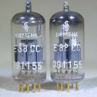 Matched Pair Siemens E88cc/6922 Gray Shield O - Getter Gold Pin Germany Strong