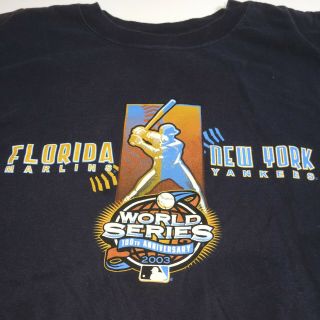 Majestic 2003 World Series Rooster T - Shirt Marlins,  N.  Y.  Yankees Sz Xl Blue