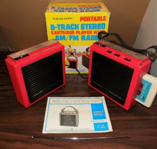 Vintage 1970s Realistic Portable 8 - Track Player With Am/fm Radio Red,  Box