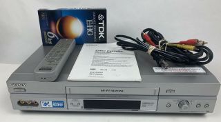 Sony Slv - N750 Vhs Vcr Video Cassette Recorder,  Rca Cable,  Remote & Blank Tape