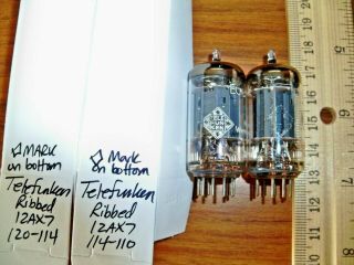2 Strong Matched Telefunken Long Ribbed Plate O Getter 12ax7 / Ecc83 Tubes