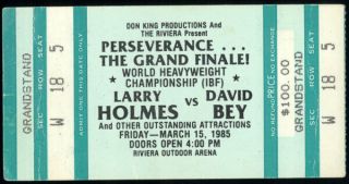 Larry Holmes - David Bey Stubless On Site Ticket (1985)