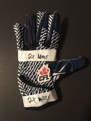 Winnipeg Blue Bombers,  Game Worn Players Gloves.  Xxl Blue & White