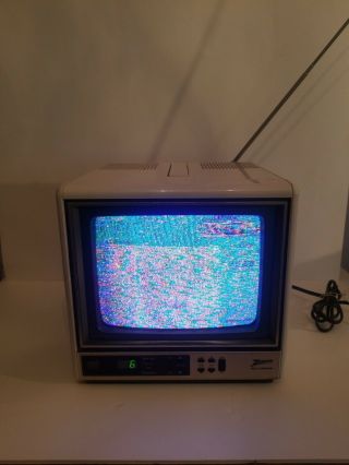 Vintage Zenith Portable Space Command Television 9 " Color Tv Pop Out Handle